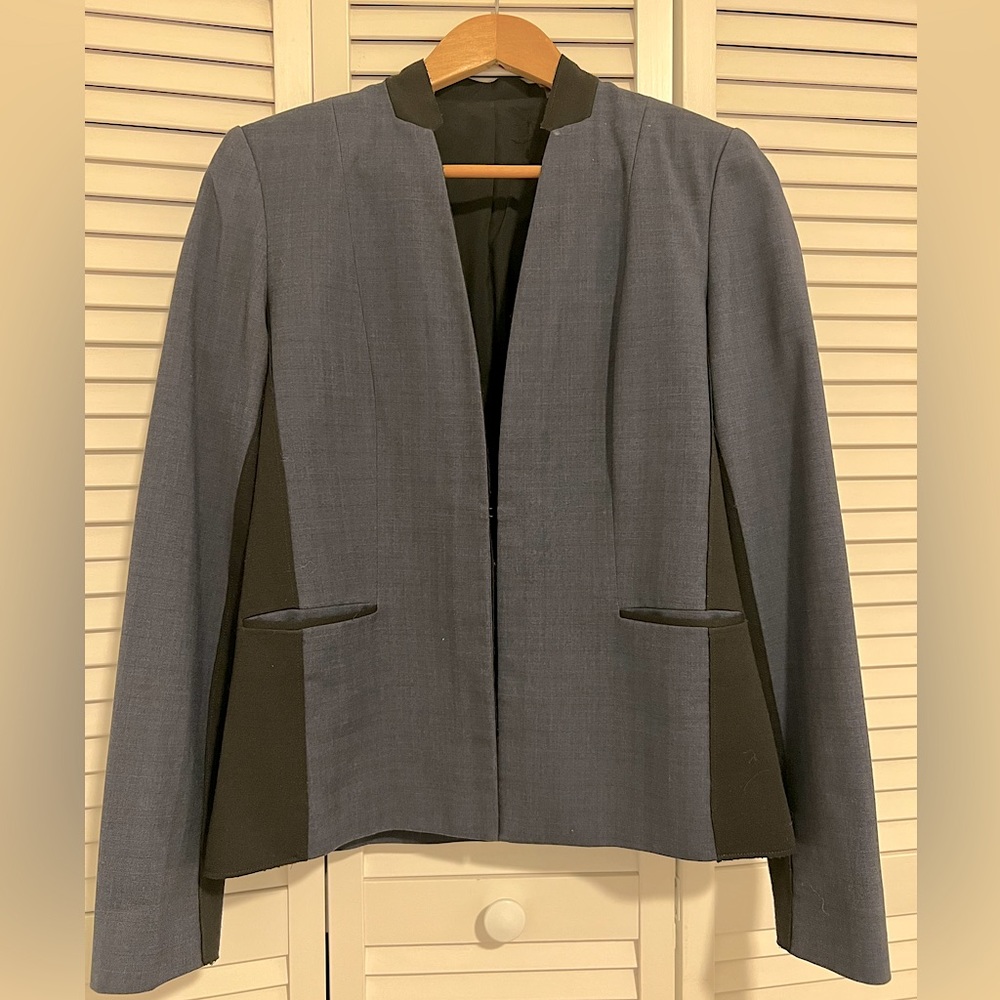 Blue and Black Blazer with Mandarin Collar
